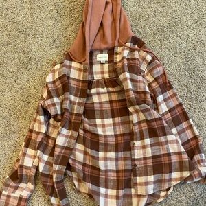 American Eagle Plaid Hooded Flannel